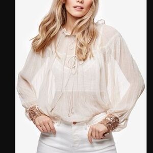 ⭐️ Free People Dream Cuff Flowy Sheer Top Rose Gold Sequin Cuff Size SMALL